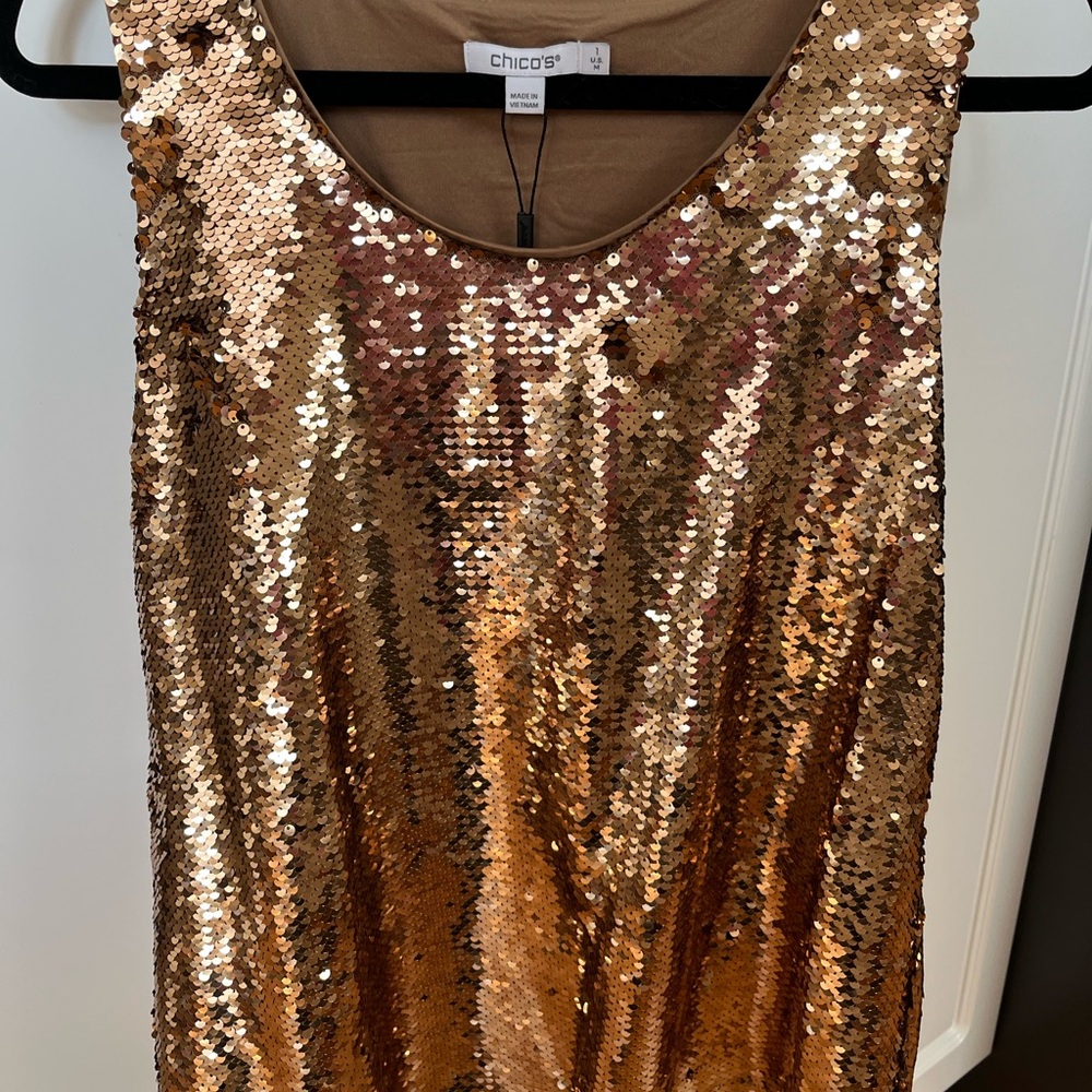 Chico's Bronze Gold Sequin Top NEW 10 (1)